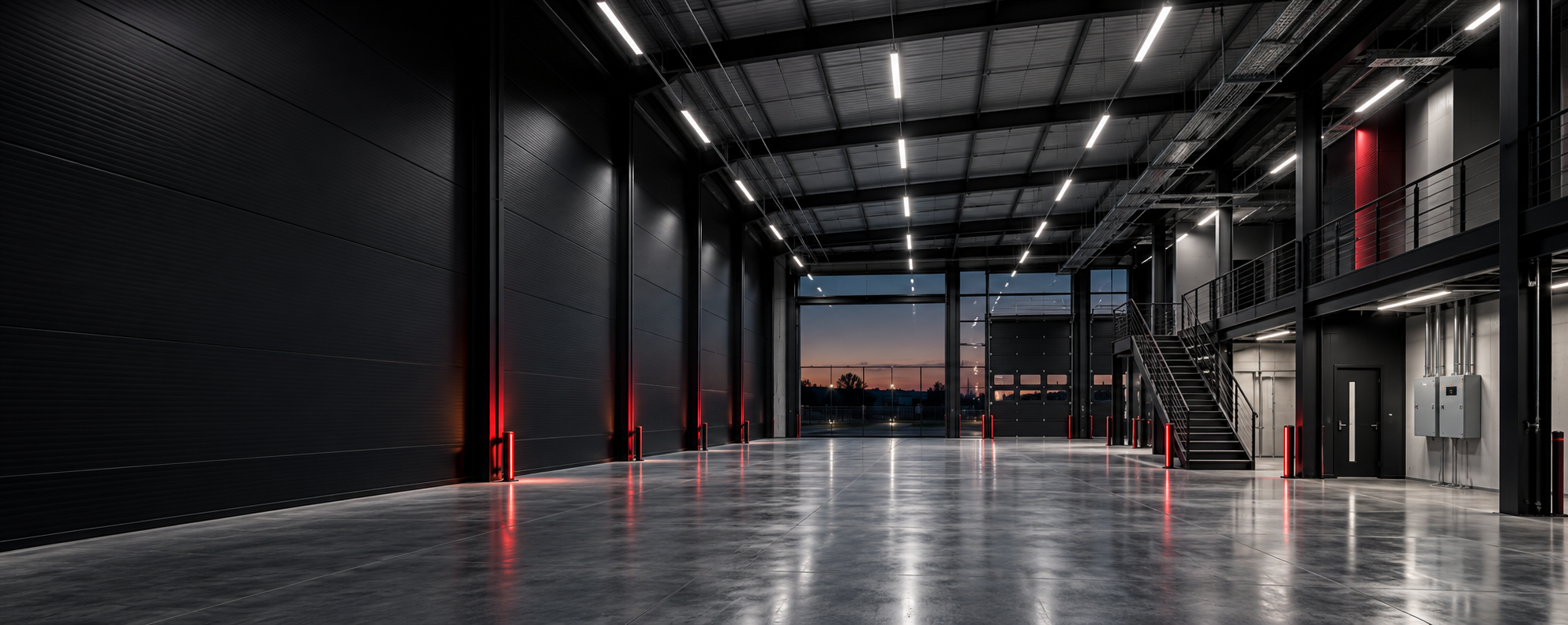 Modern commercial unit with a completed electrical lighting installation